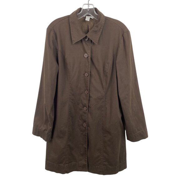 Laura Leigh Ltd. Brown Button Up Long Sleeve Canvas Jacket Lined Womens Size 14 - Picture 1 of 9